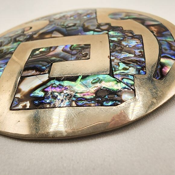 Vintage Mexican Alpaca Brooch Abalone Inlay Hecho en Mexico 1950s Eagle Design - Picture 3 of 6